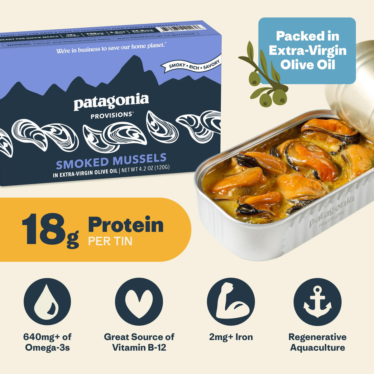 Patagonia Provisions smoked mussels open tin ready for use in meals