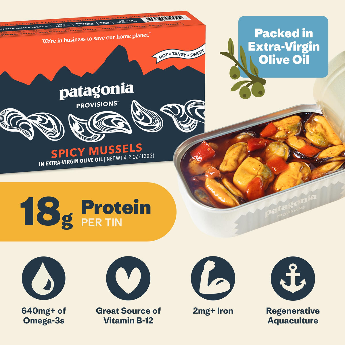 Patagonia Provisions spicy mussels in olive oil – convenient full can