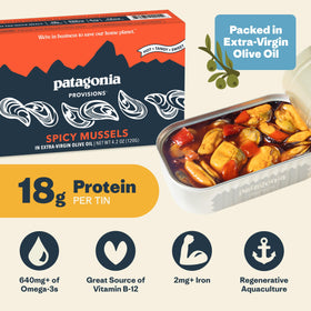 Patagonia Provisions spicy mussels in olive oil – convenient full can