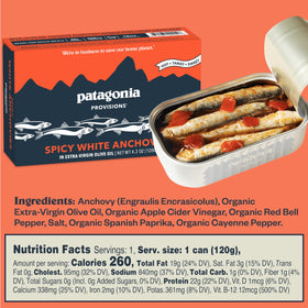 Patagonia Provisions spicy white anchovies stirred into a stir-fry for savory depth.