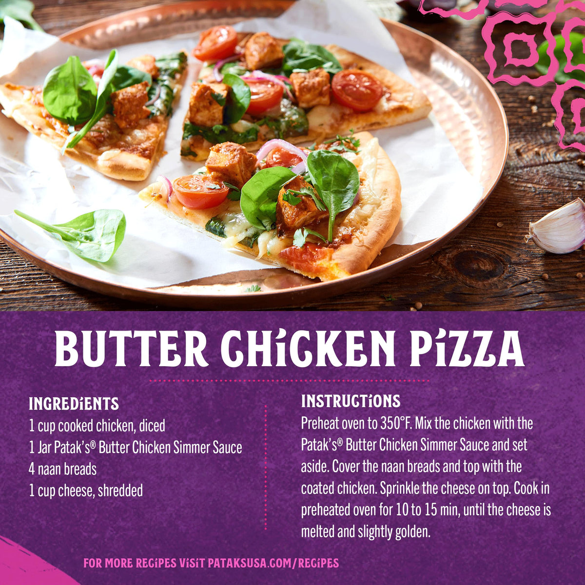 Chicken simmered in Patak's Butter Chicken sauce for a comforting meal.