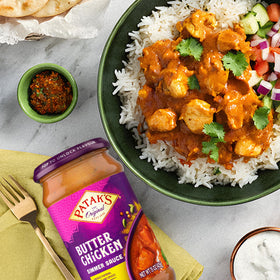 Paneer and vegetables coated in Patak's Butter Chicken sauce.