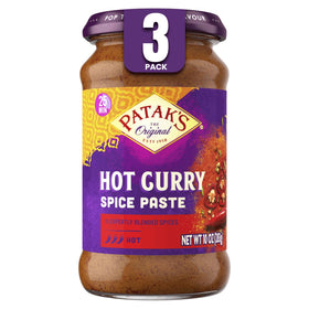 Patak's Hot Curry Spice Paste jar front view for quick, flavorful curry base.