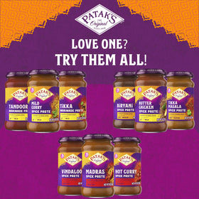 Patak's Hot Curry Spice Paste vegetable-curry-ready image hints versatile veggie curries.