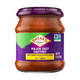 Patak’s Major Grey Chutney bottle pouring for versatile finish