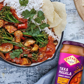 Patak's sauce with vegetables sautéed for a quick vegetarian curry