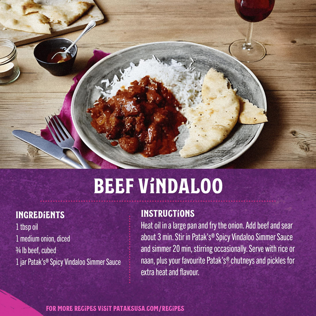 Serving dish with chicken curry using Patak’s Vindaloo for a fiery meal