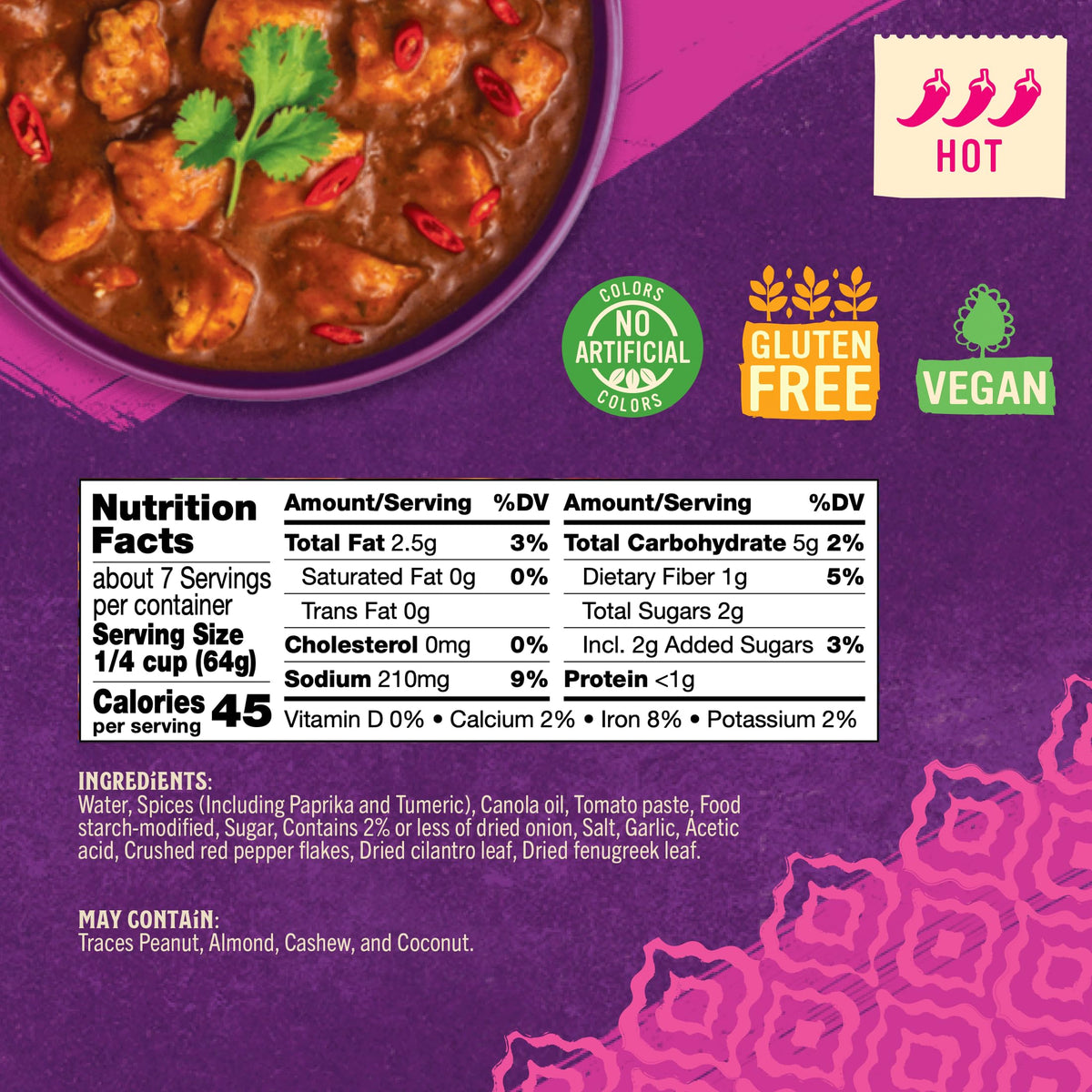 Ingredients close-up showing tomato paste and garlic in Patak’s Vindaloo sauce