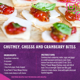 Patak's Mango Chutney dip with vegetables for a bright snack.