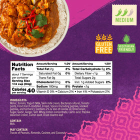 Patak's sauce label close-up showing authentic ingredients and spice blend