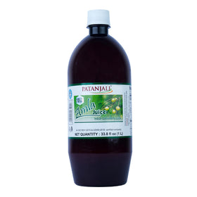 Patanjali Amla Juice bottle front view, 1L packaging for everyday wellness.
