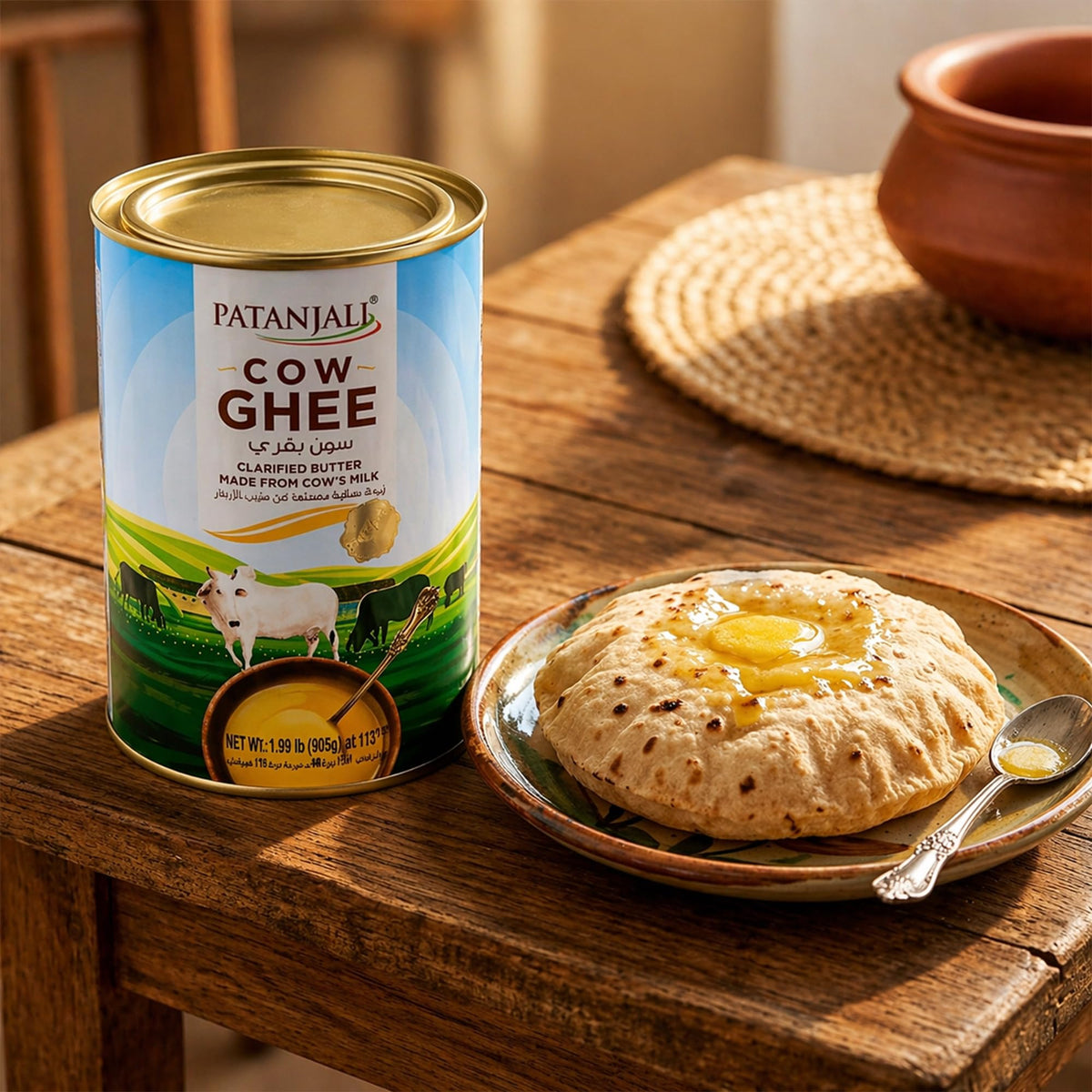 Patanjali Cow Ghee uses traditional methods for authentic taste.