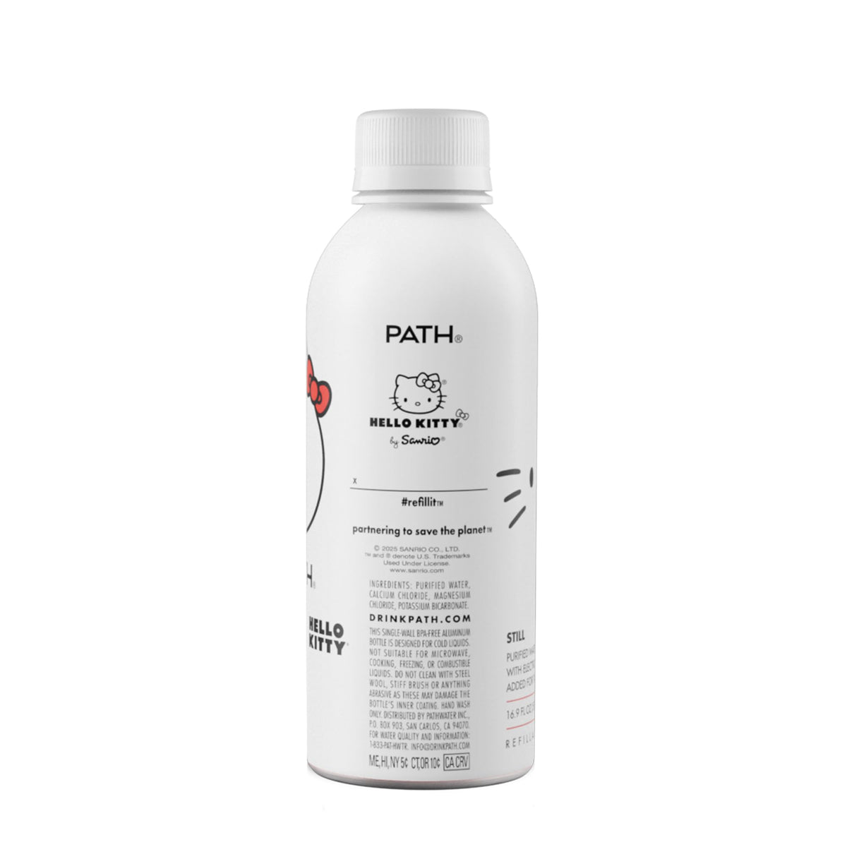 PATH Water Hello Kitty edition bottle side view highlights durable aluminum construction