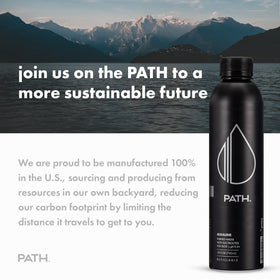 PATHWATER Path Alkaline bottle label detail highlights electrolytes and pH balance.