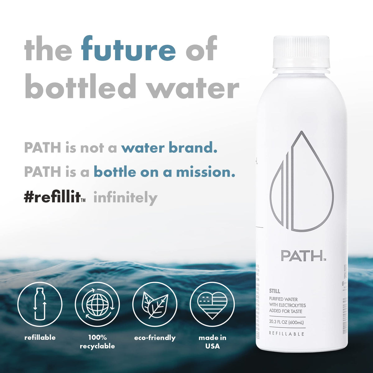 PATHWATER Still cap close-up showing durable, leak-proof design