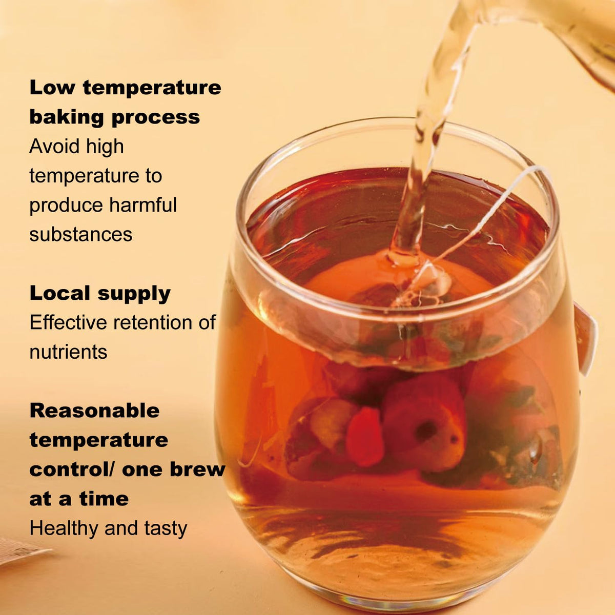 Patiosio Ginseng Five Treasures Tea ingredients close-up highlighting red dates and goji