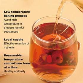 Patiosio Ginseng Five Treasures Tea ingredients close-up highlighting red dates and goji