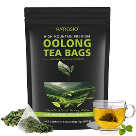 Patiosio oolong tea bags in box showing premium whole-leaf quality and freshness