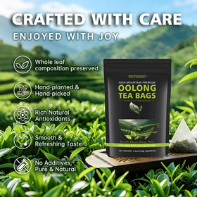 Patiosio oolong tea bags steeping in cup releasing smooth aroma