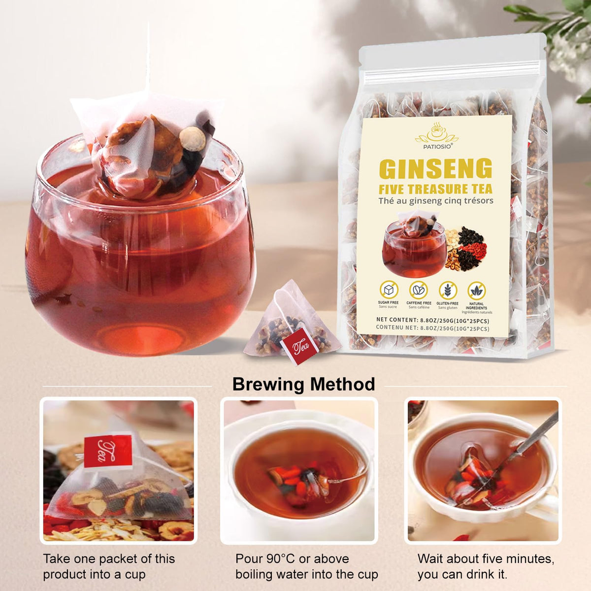 Patiosio individually wrapped tea bags ideal for on-the-go wellness.