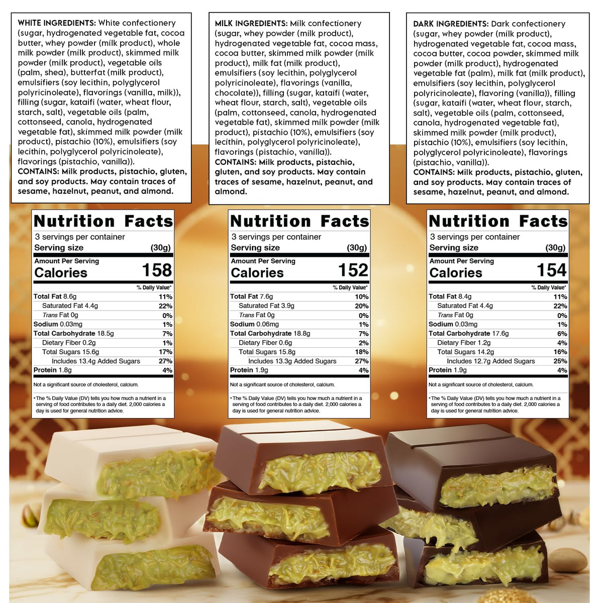 PATIS SAVORE Dubai milk chocolate bar with pistachio and kataifi—creamy start, crisp finish
