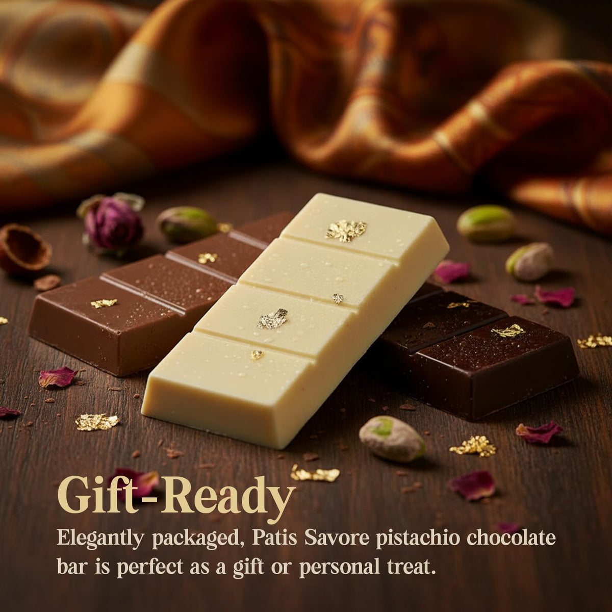 PATIS SAVORE Dubai white chocolate bar with pistachio and kataifi—creamy contrast