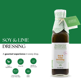Patricia Quintana Soy & Lime Dressing closeup highlights fresh lime aroma and oil sheen.