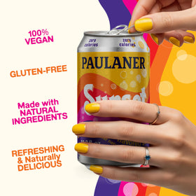 Paulaner Sunset Zero Orange Cola can side view, ideal for sharing in a 12-pack.
