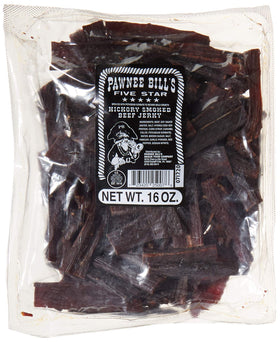 Pawnee Bill's Beef Jerky 16 oz bag shows original hickory smoking aroma.