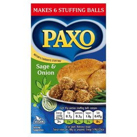 Paxo stuffing mix close-up with sage and onion herbs enhances roast flavor.