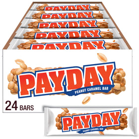 PAYDAY peanut caramel bar bulk box ready for sharing at gatherings.