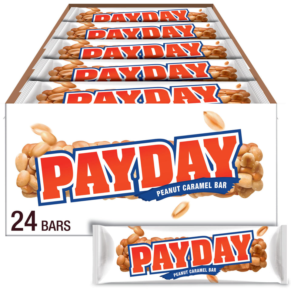 PAYDAY peanut caramel bar bulk box ready for sharing at gatherings.