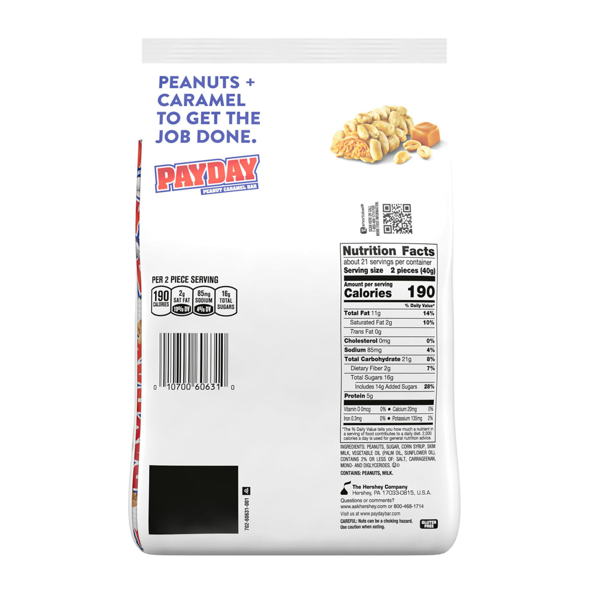 PAYDAY peanut caramel bars closeup reveals crunchy peanuts with creamy caramel