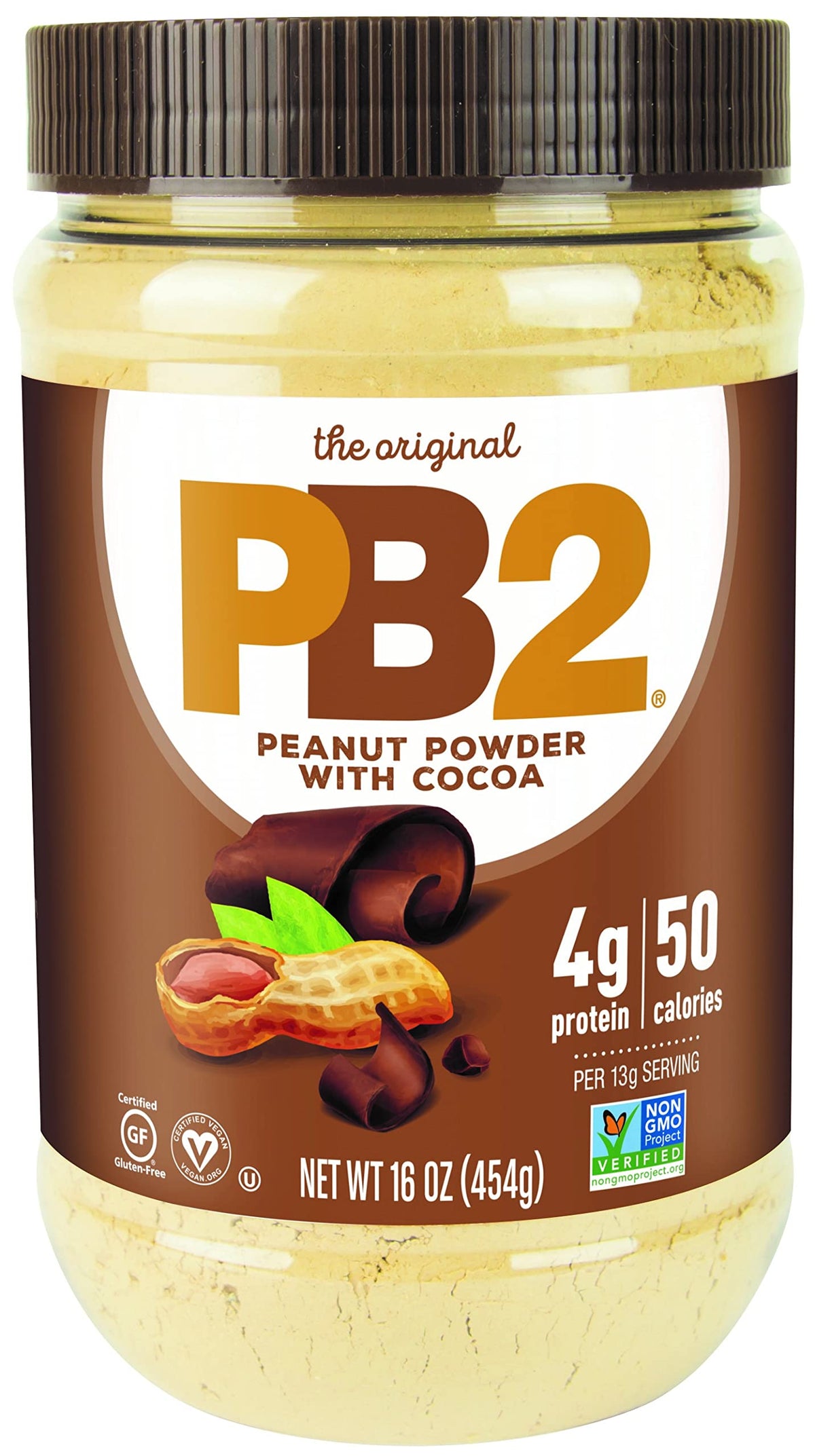 PB2 Cocoa powder jar shows convenient, low-fat indulgence for shakes and baking.