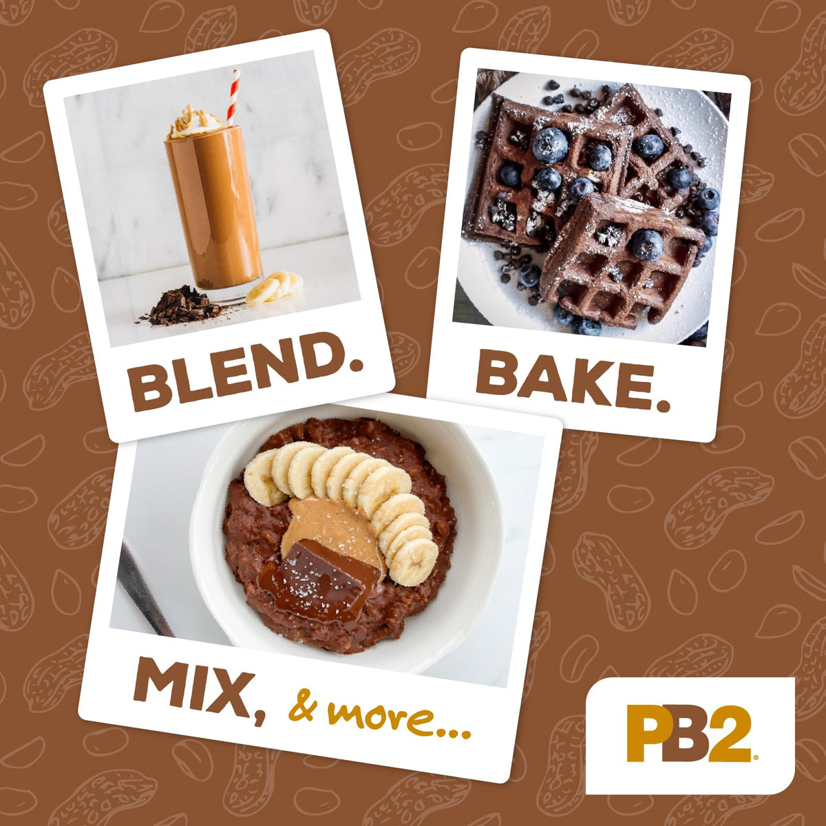 PB2 jar pouring into blender for smoothie preparation with protein boost.