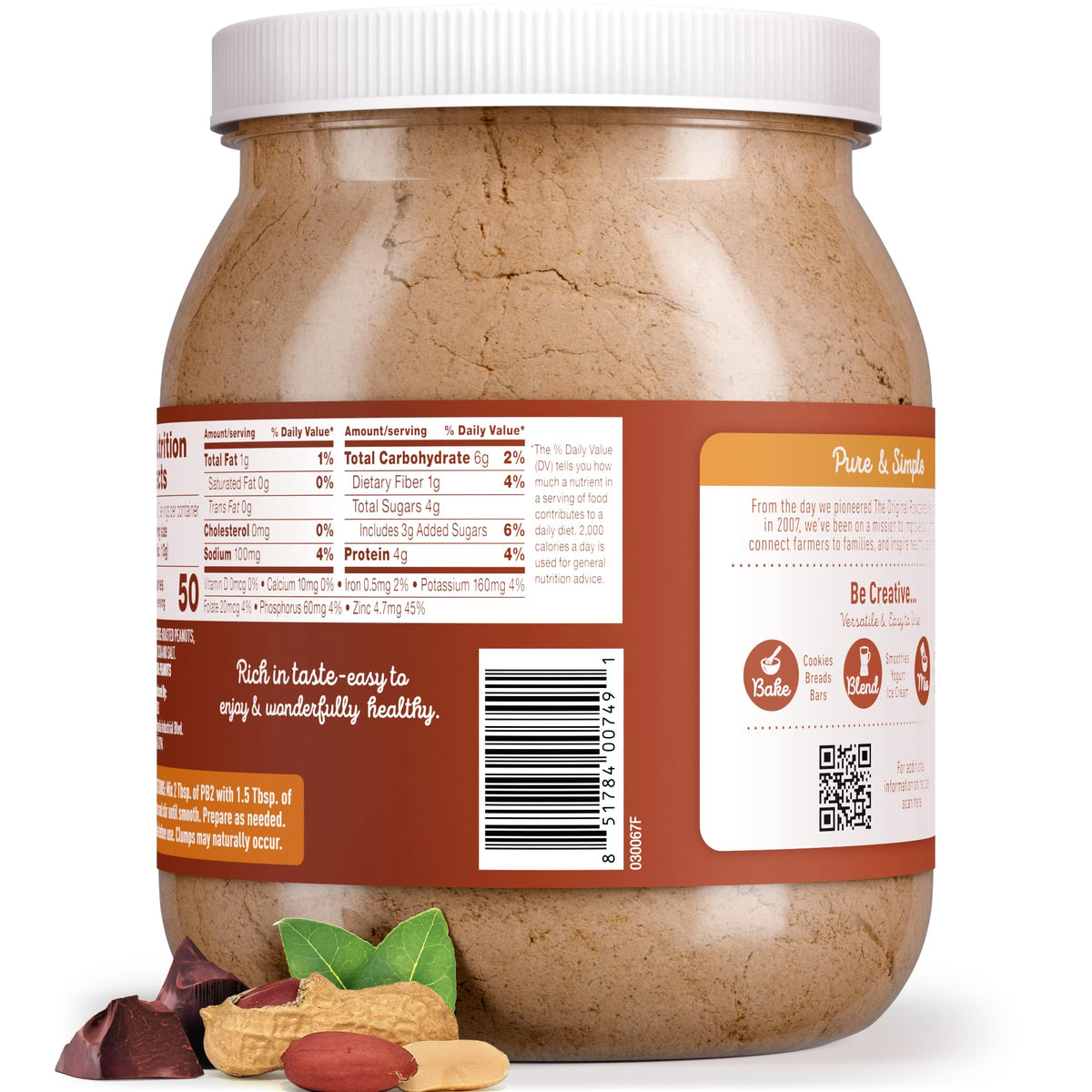 PB2 jar sealed and labeled, indicating 2 lb size for bulk use.