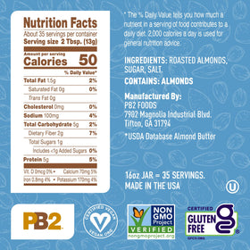 PB2 non-GMO gluten-free label emphasizing clean ingredient choice.