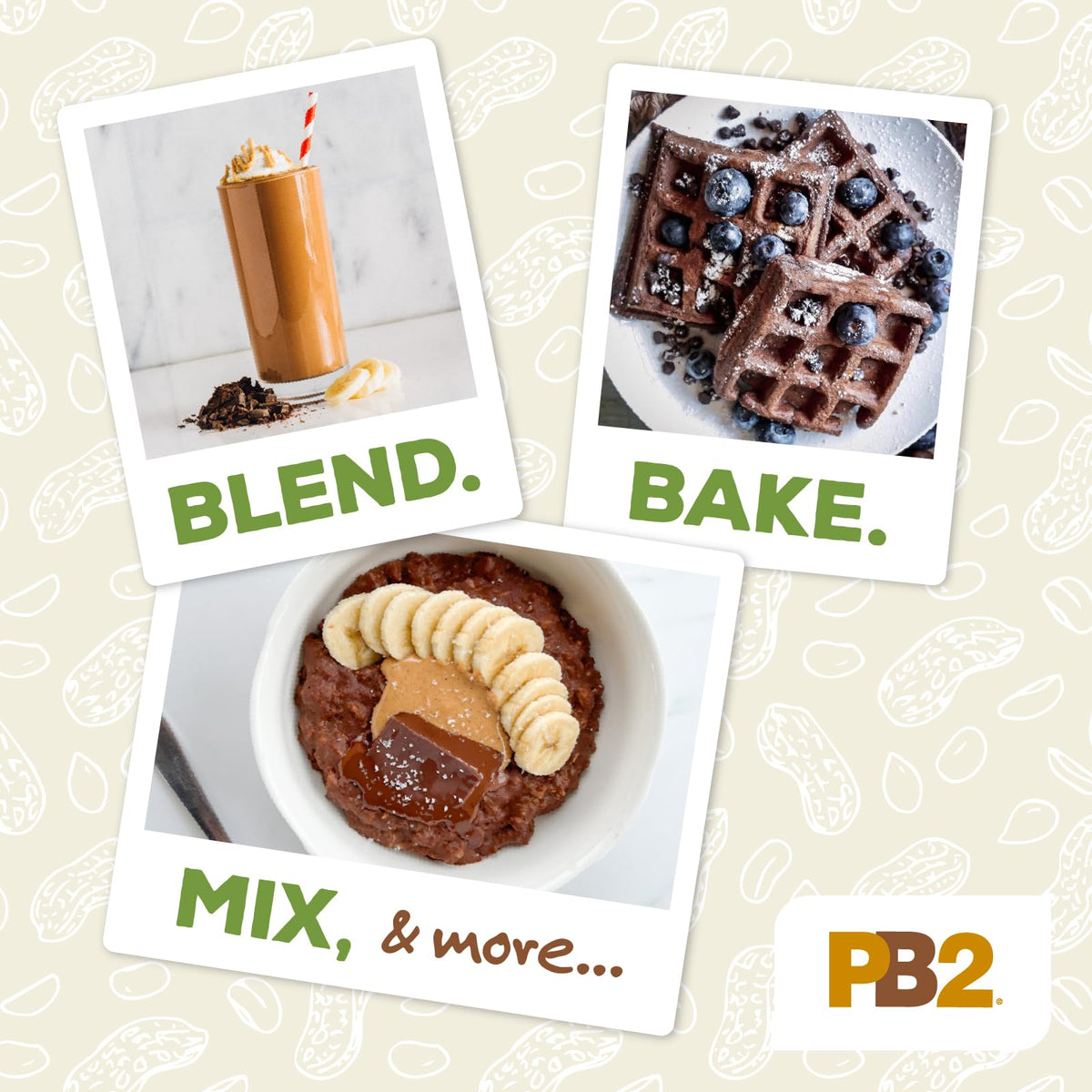 PB2 Organic Powdered Peanut Butter scoop dispensing powder into bowl.