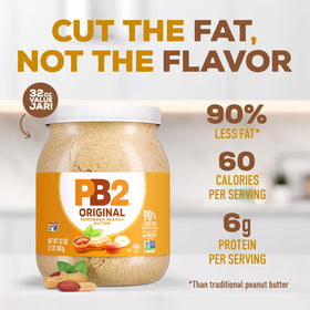 PB2 original powdered peanut butter jar back reveals nutrition details for informed choices
