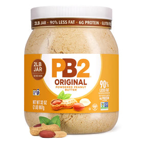 PB2 original powdered peanut butter jar front shows branding for quick protein boosts