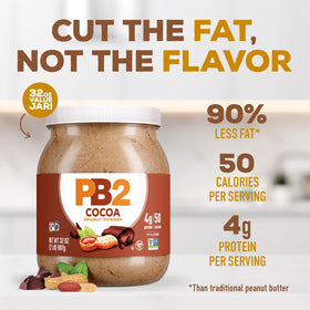 PB2 powder in measuring scoop emphasizes portion control for low-calorie meals.