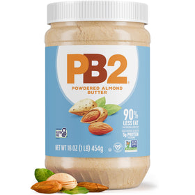PB2 powdered almond butter jar with smooth texture for spreads and shakes.