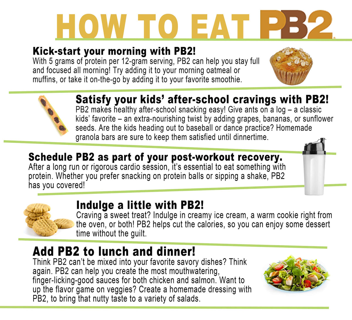 PB2 baking use – powder blends into batter for recipes
