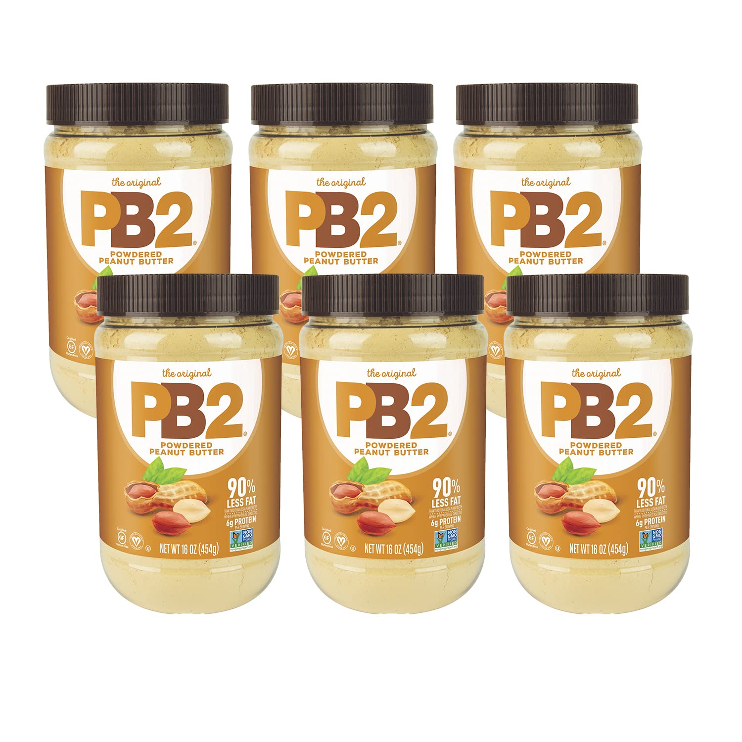 PB2 powdered peanut butter bundle with six 16 oz jars for versatile, lower-fat snacking