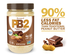 PB2 powder in a smoothie glass delivering chocolate peanut flavor with lower fat.