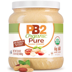 PB2 Pure Organic Powdered Peanut Butter jar close-up showing resealable packaging for easy storage