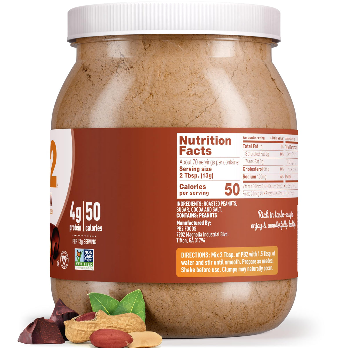 PB2 shake with banana and cocoa powder suggests protein-boosting beverages.