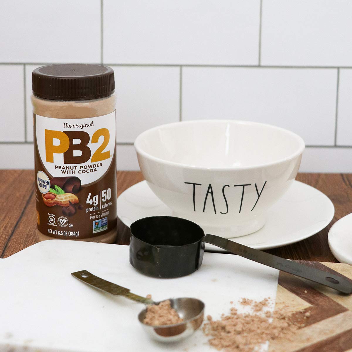 Two-pack PB2 label visible, ideal for keto and gluten-free diets