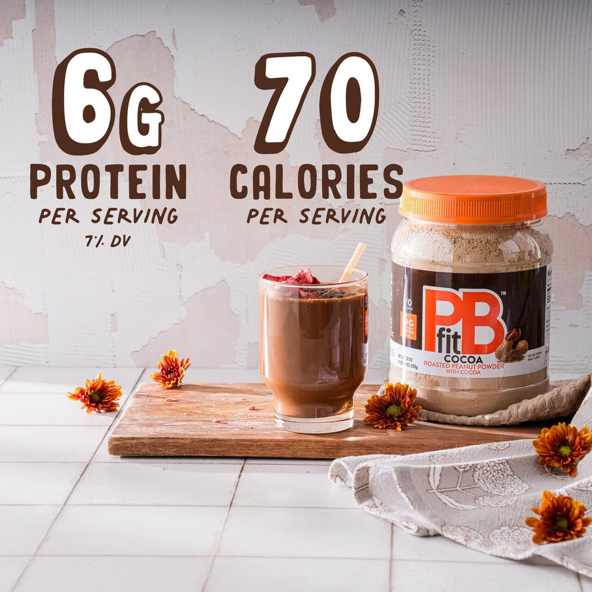 PBfit Cocoa Peanut Butter Powder spoon dispensing for quick protein boost