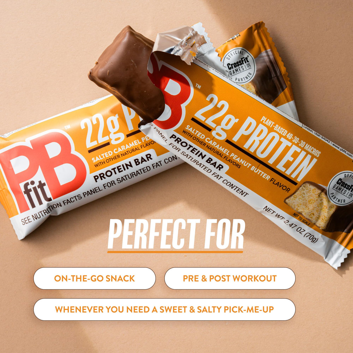 PBfit bar with CrossFit Games branding and macro balance concept